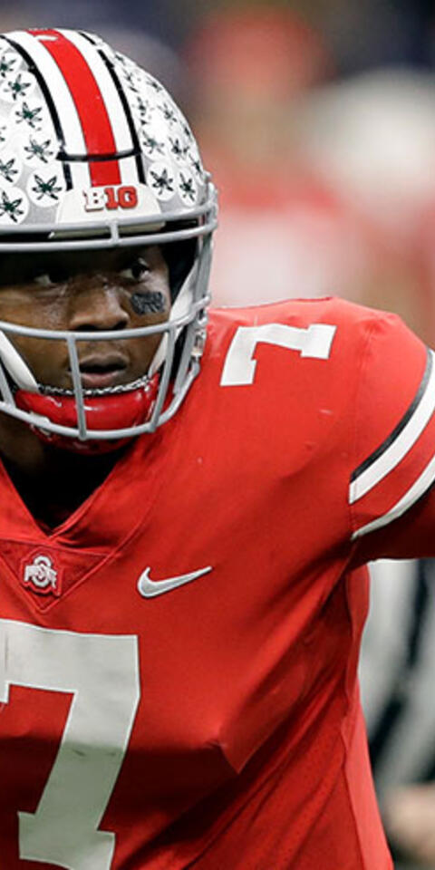 Ohio State quarterback Dwayne Haskins (7) looks to throw during the first half of the Big Ten championship NCAA college football game against Northwestern, in Indianapolis. Haskins was named offensive player of the year when The Associated Press All-Big Ten Conference team was released Wednesday, Dec. 5, 2018. 