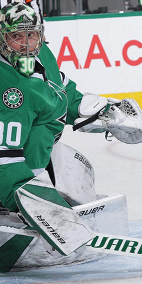 Ben Bishop #30 of the Dallas Stars tends goal against the New York Rangers at the American Airlines Center on March 5, 2019 in Dallas, Texas.