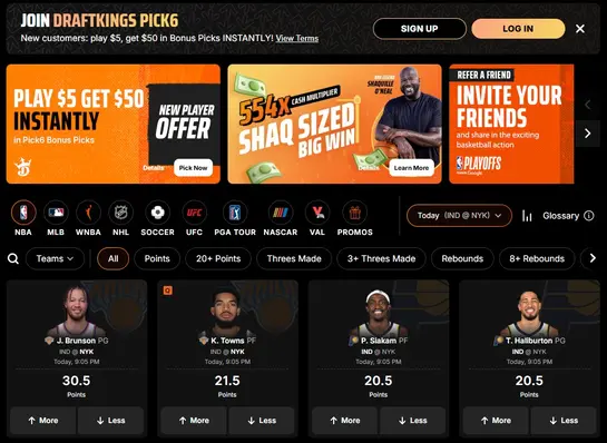 DraftKings Pick6 Homepage